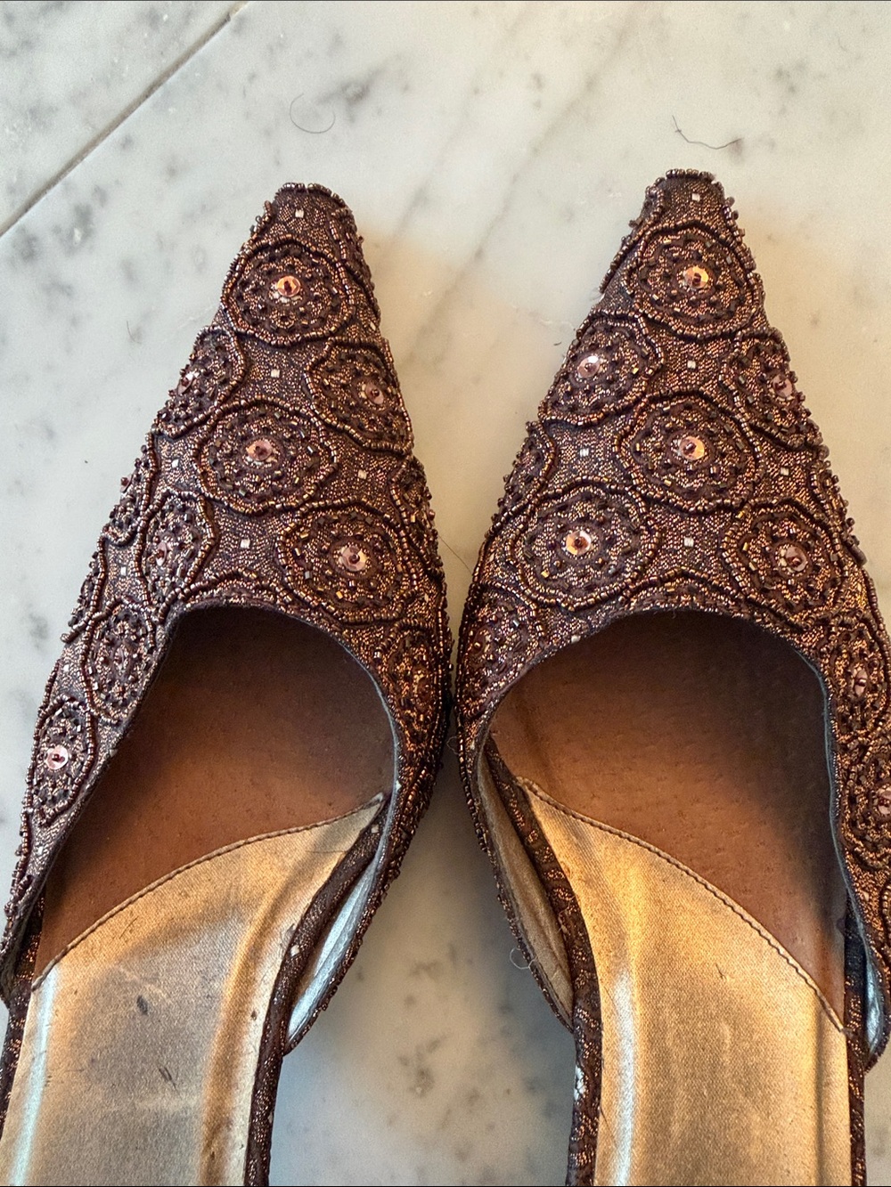 Valerie Stevens Bronze Beaded Pointed-Toe Mule Heels - Picture 3 of 5